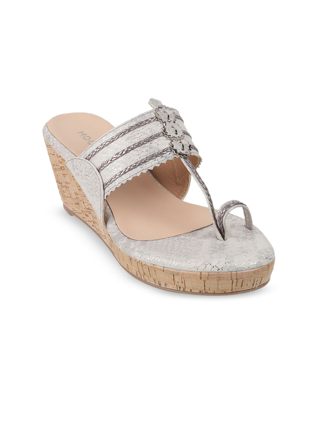 Mochi Women One Toe Ring Woven Design Wedge Heel Sandals