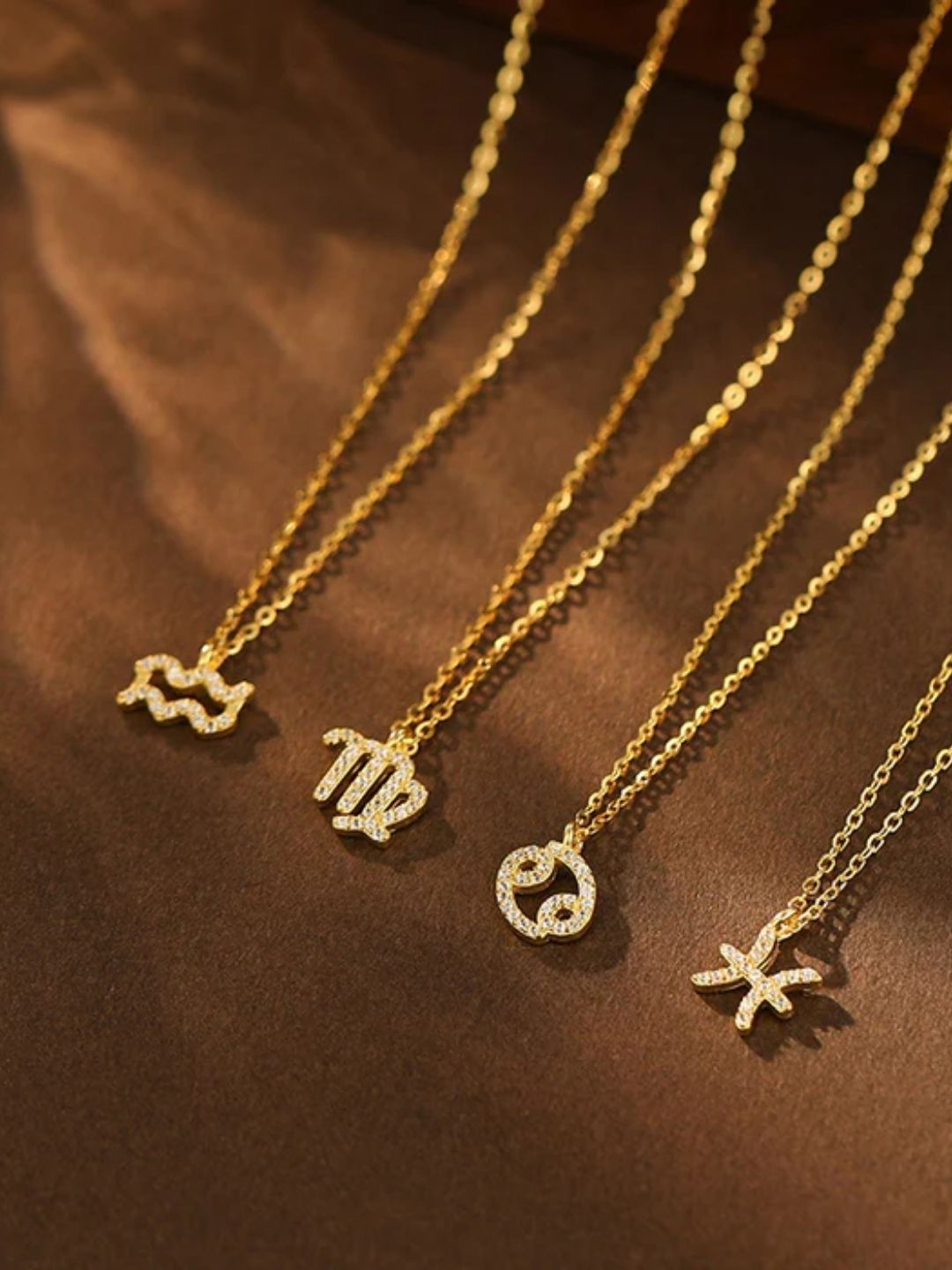 FAB COUTURE Hour Zodiac Cancer Gold-Plated CZ Contemporary Pendants with Chains