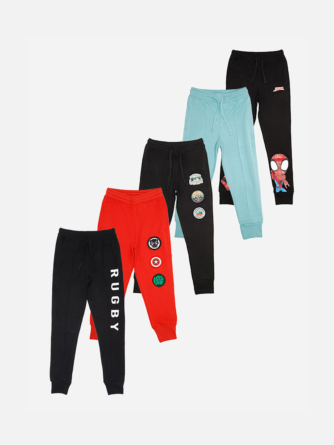 Bodycare Boys Pack of 5 Graphic Cotton Regular Fit Joggers Track Pants