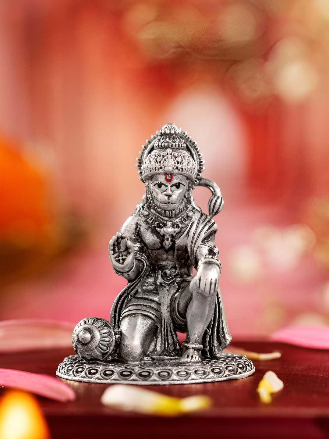 Aisshpra Silver-Toned Mahabali Hanuman 925 Pure Silver Religious Idol Showpiece