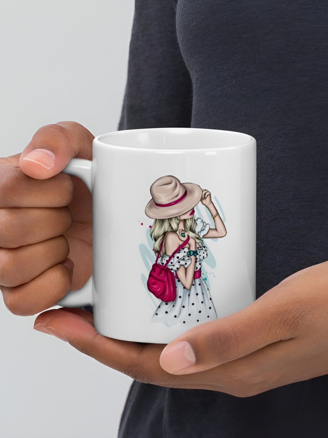 Mr UVD White & Blue Graphics Printed Ceramic Matte Mug 350 ml