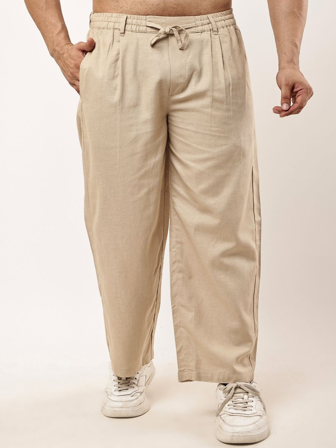 BAESD Men Relaxed Straight Leg Pleated Trousers