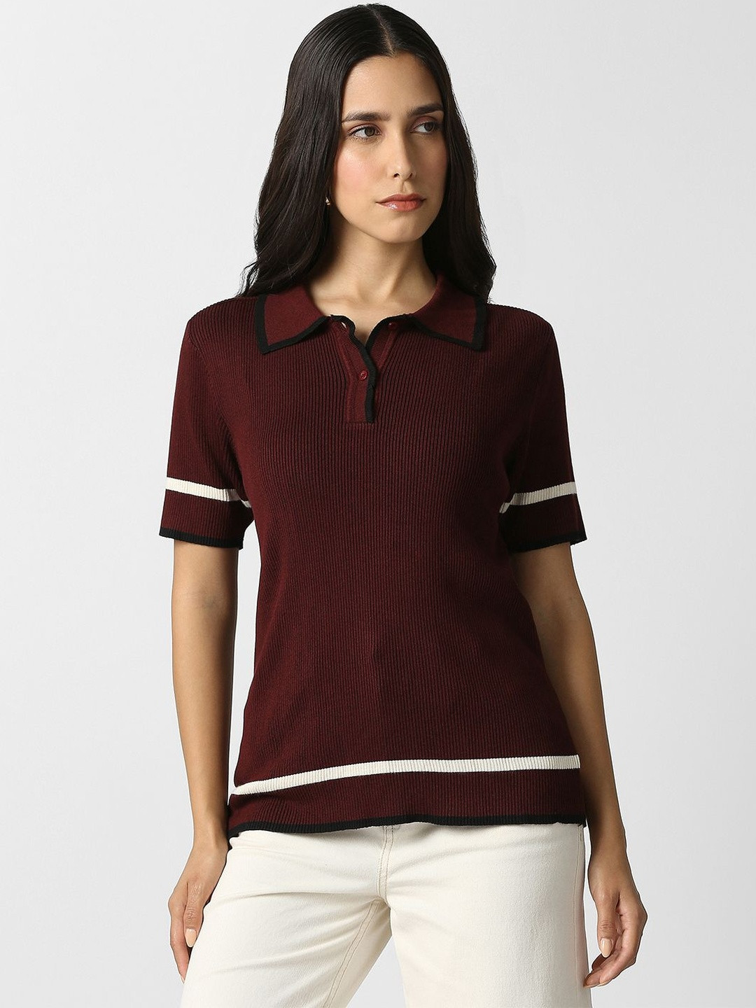 Van Heusen Woman Ribbed Shirt Collar Top