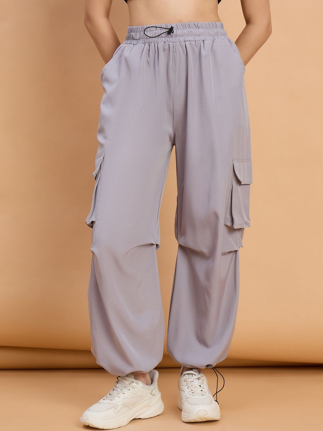 Roadster Women Polyester Relaxed Loose Fit High-Rise Cargos Trousers