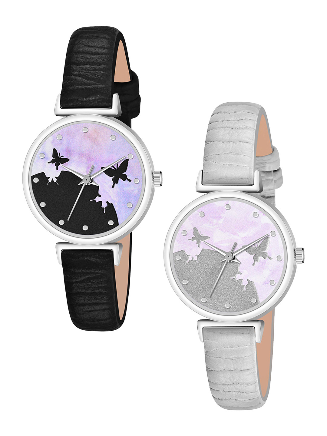 FROZIL Girls Set Of 2 Textured Dial & Leather Straps Analogue Watch AB64-BF-B-G