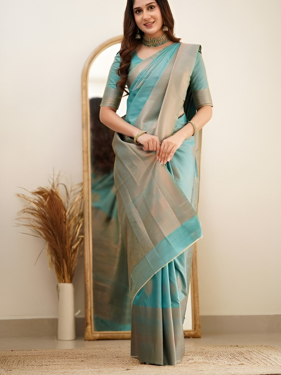 SWEETPEL Women Woven Design Ethic Motives Banarasi Saree