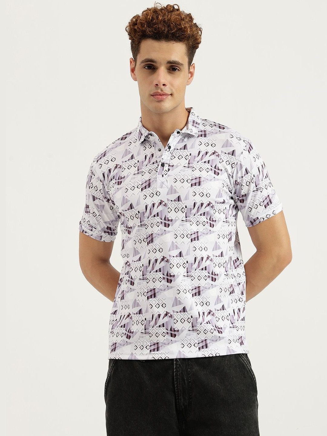 Men's Abstract Polo Collar Regular Fit T-shirt