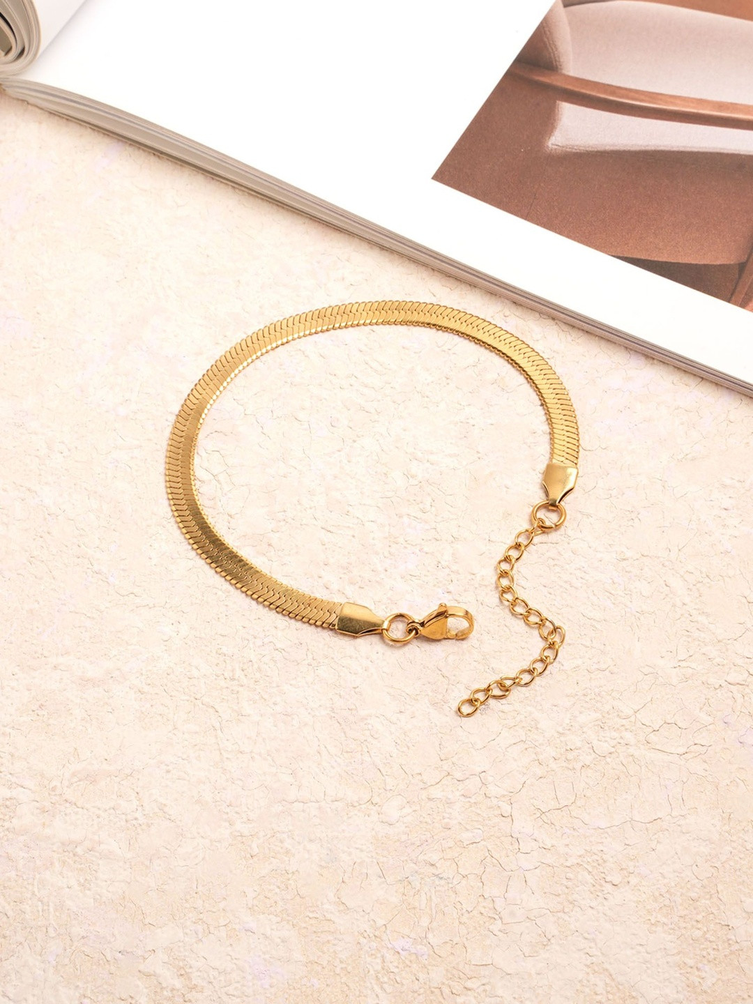 PALMONAS Women Stainless Steel Gold-Plated Waterproof & Anti-Tarnish Link Bracelet