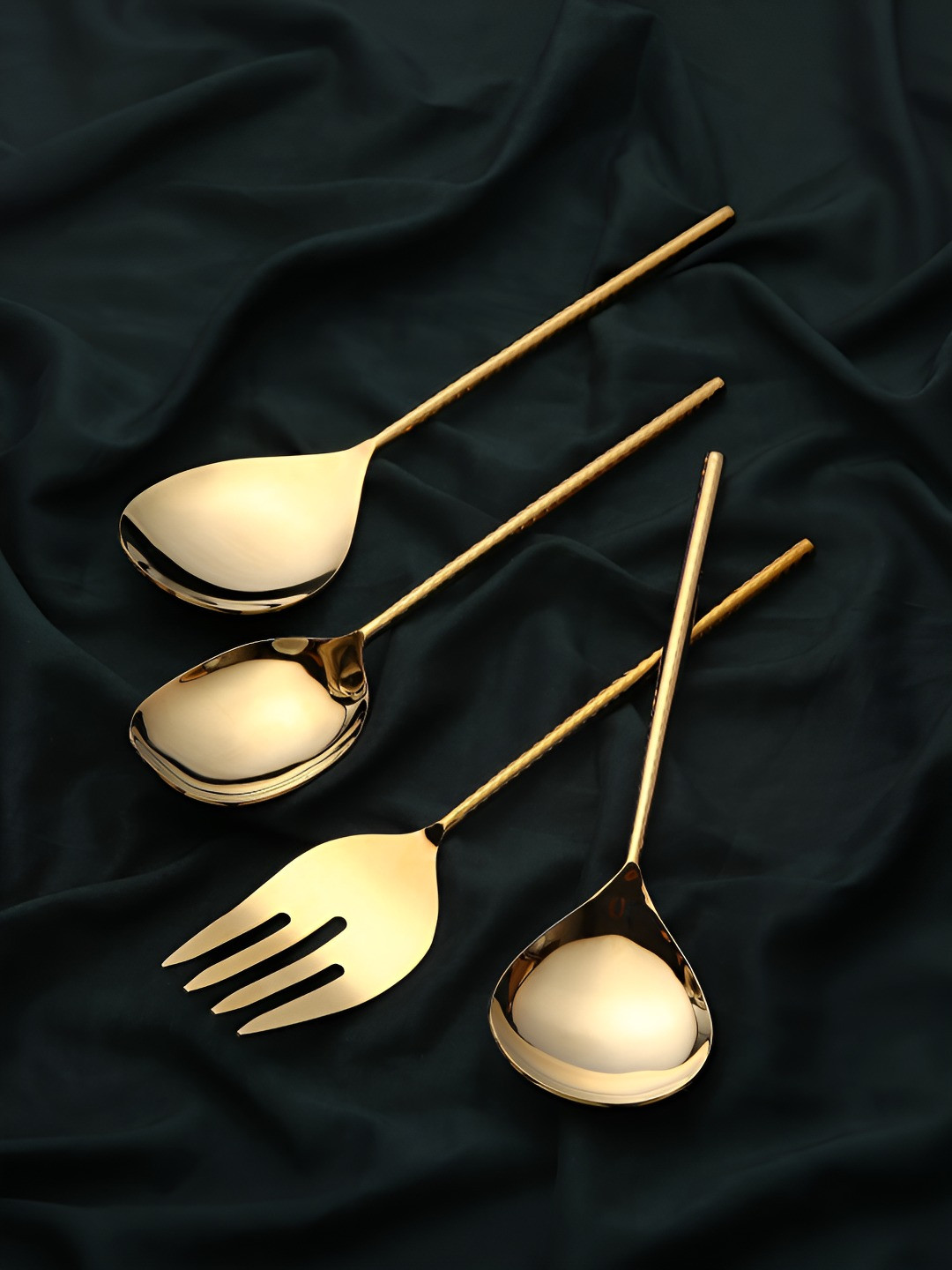 Decor de Maison Gold- Toned 4 Pieces Stream Steel Serving Cutlery Set
