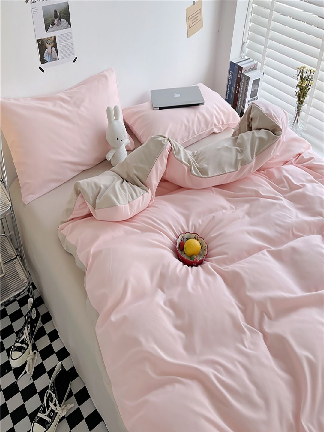 JC HOME Khaki & Pink 4 Pieces Double Extra Large Bedding Set