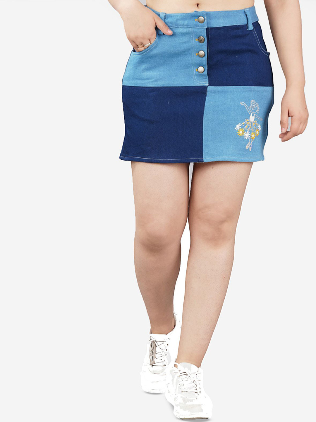 SUMAVI APPREALS Colourblocked Linen Mid-Rise A-Line Mini Skirt