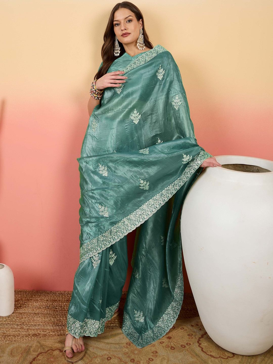 Suha Crush Saree with Artistic Embroidered Design