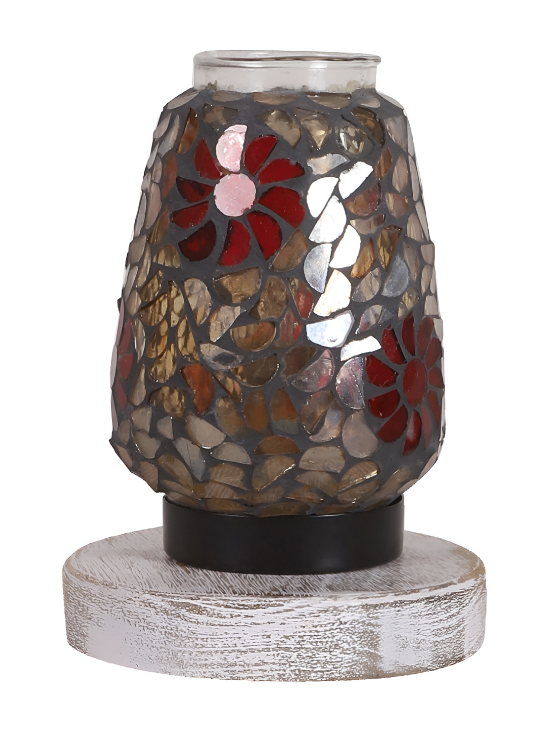 Aura Grey & Red Textured Glass Cylinder Shaped Table Lamp With Base