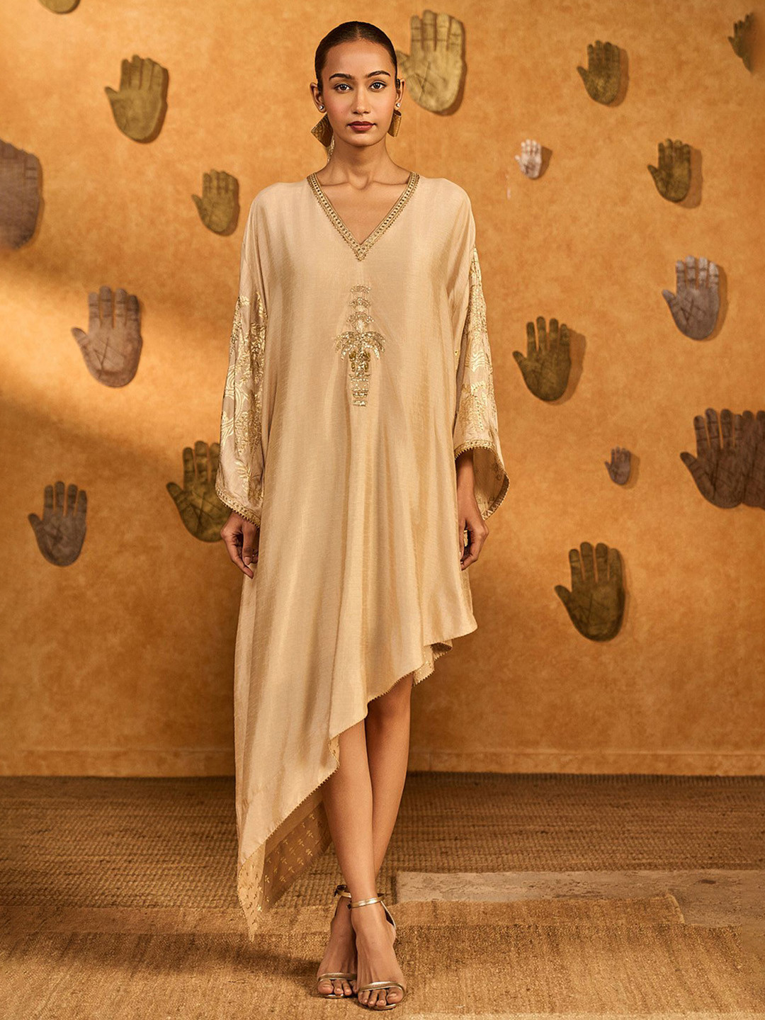 Masaba Floral Embroidered Sequinned Raw Silk A-Line Ethnic Dress