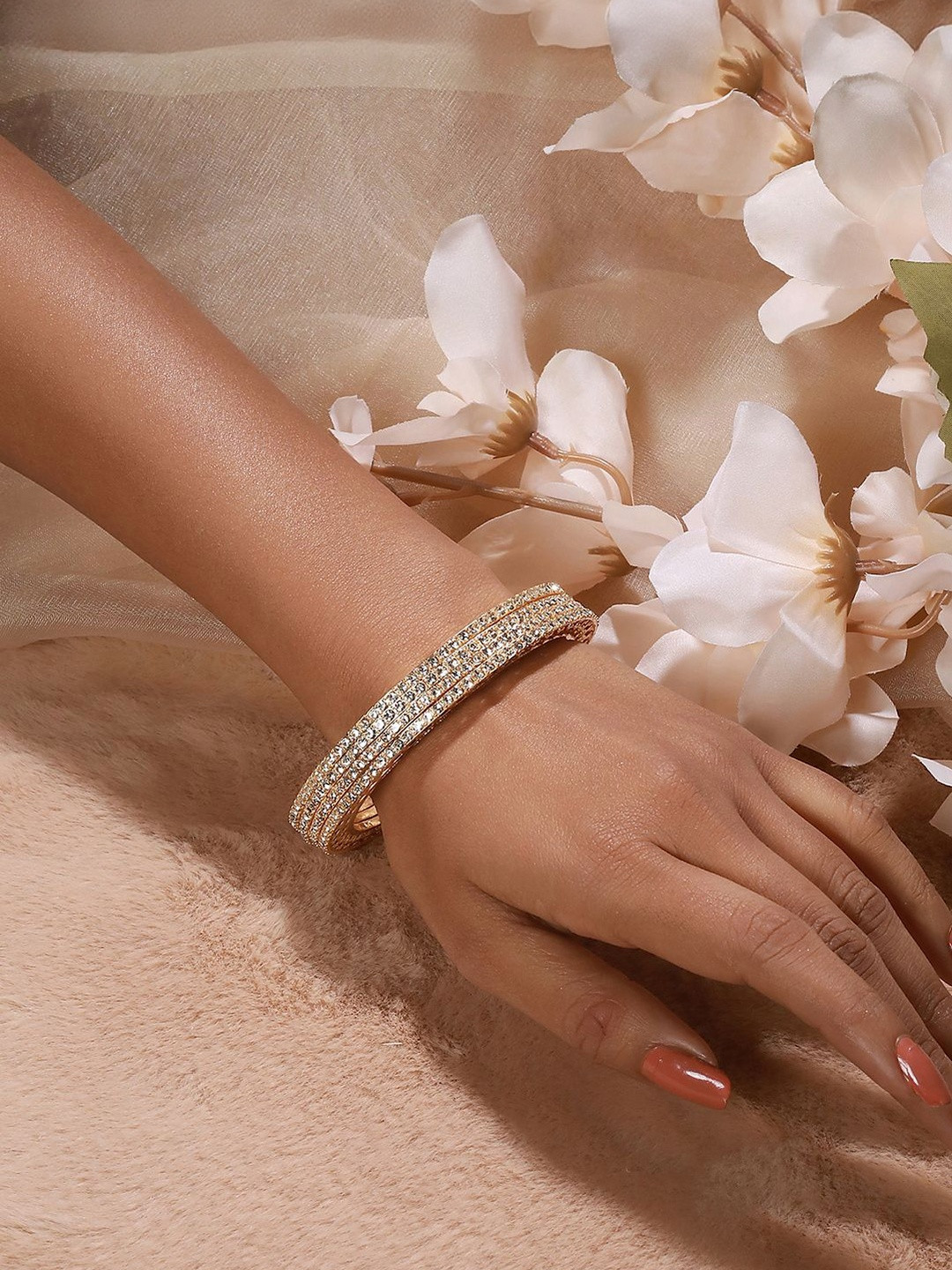 Anouk Set of 4 22K Gold-Plated Zircon Studded Bangles Set