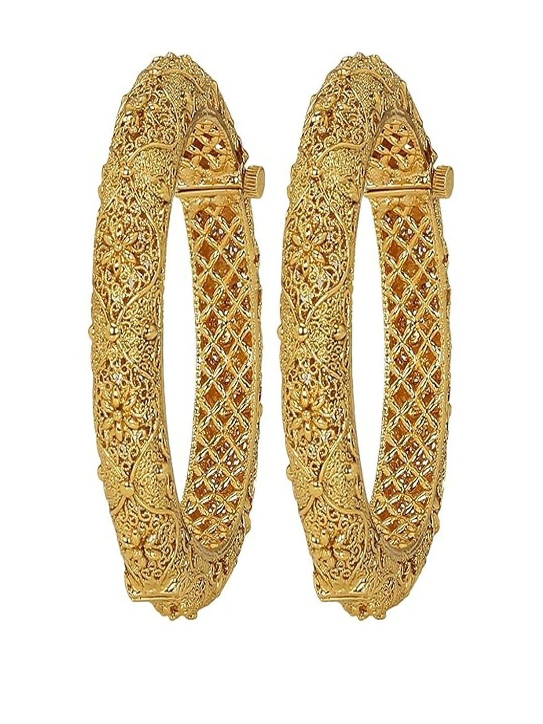 Accessher Gold-Plated Rajwadi Filigree Kada Bangles (Set of 2)