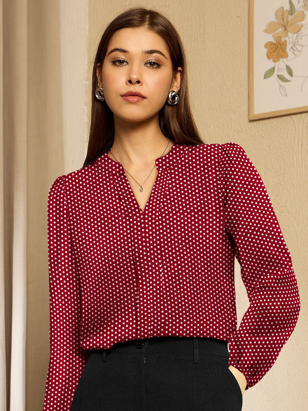 KERI PERRY Women Polka Dot Printed Georgette Top