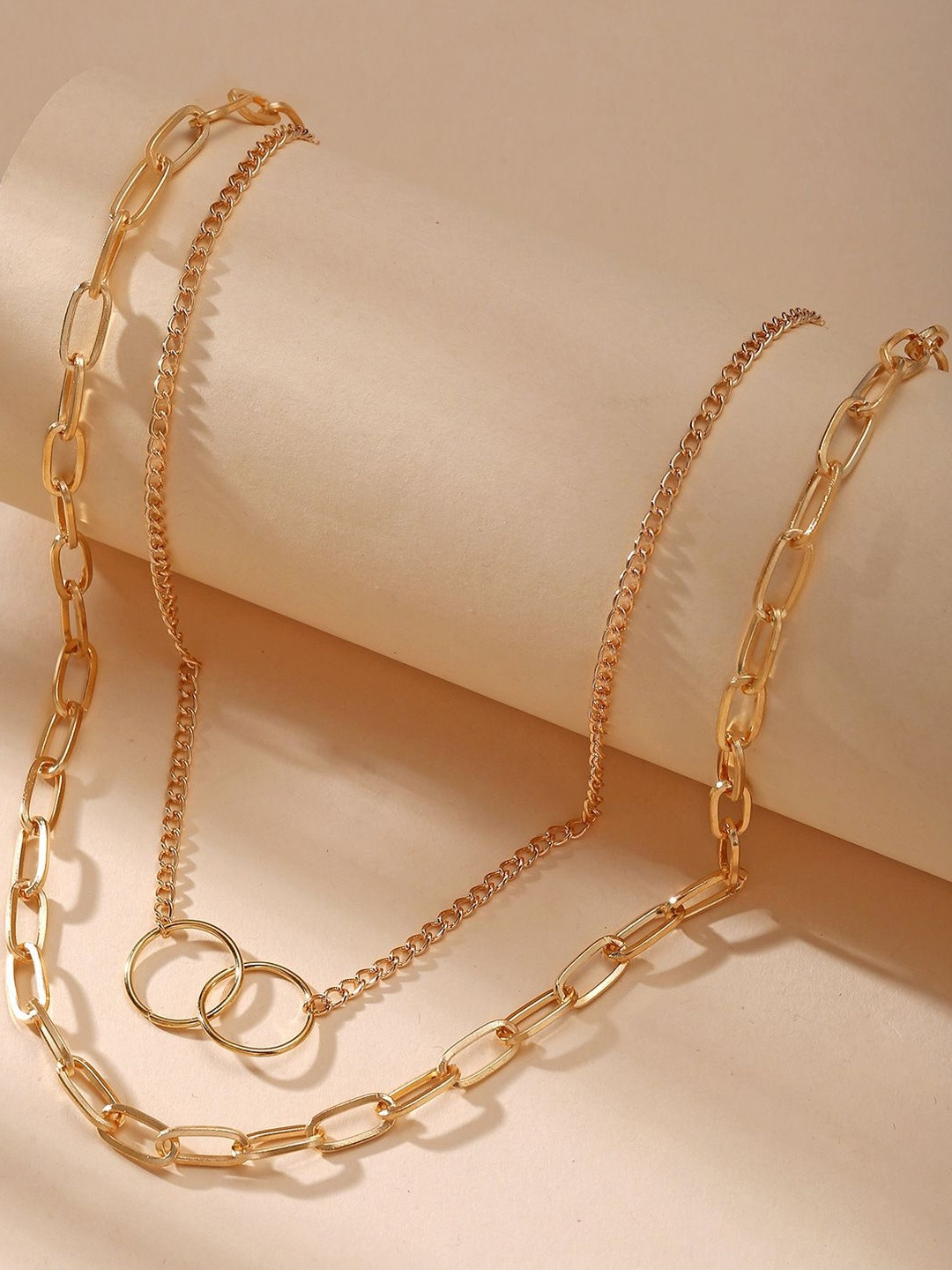 Arzonai Layered Women Double Layer Gold Link Necklace & Chain