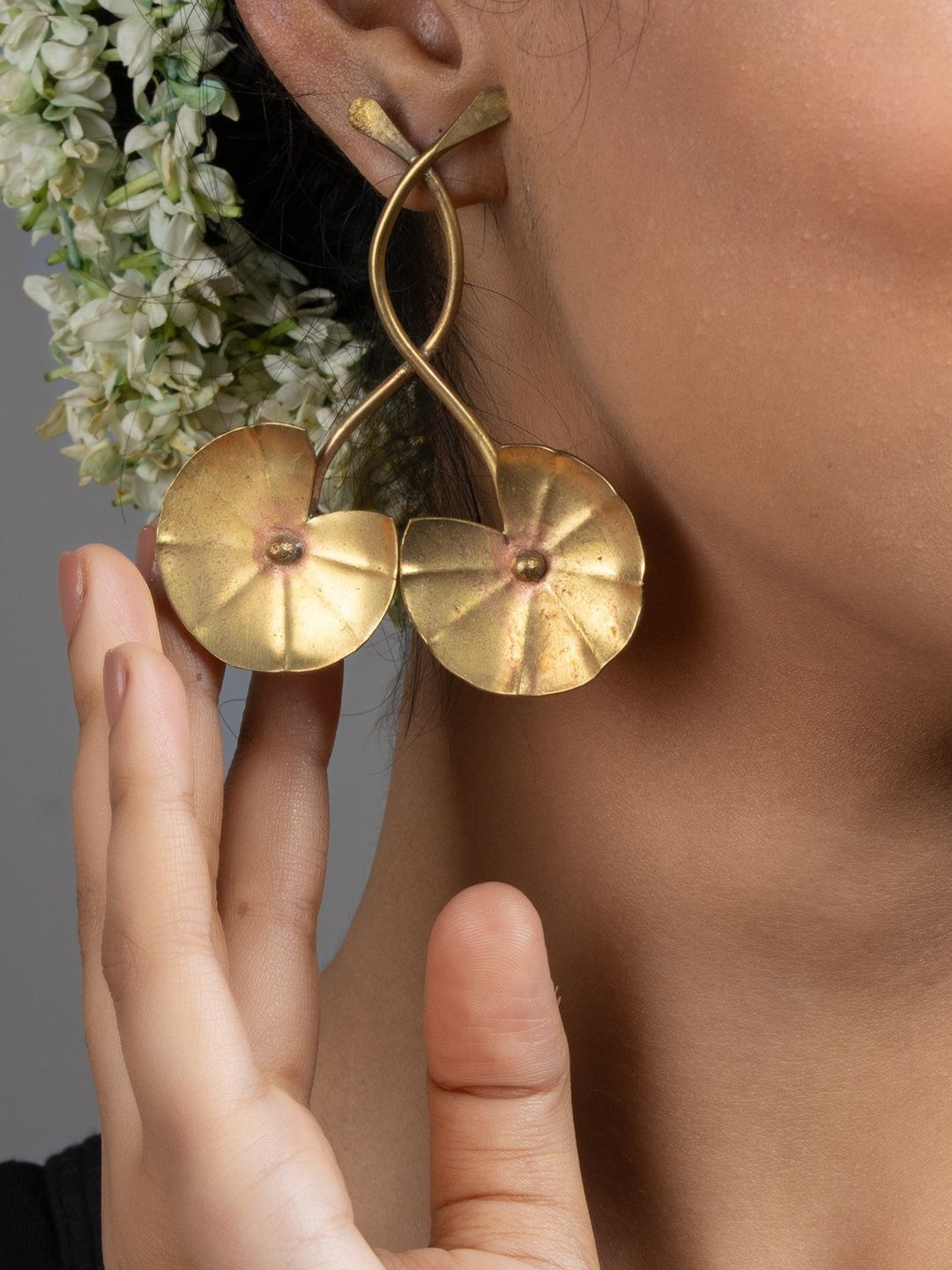 Look and Adorn Brass Lotus Stud Earrings