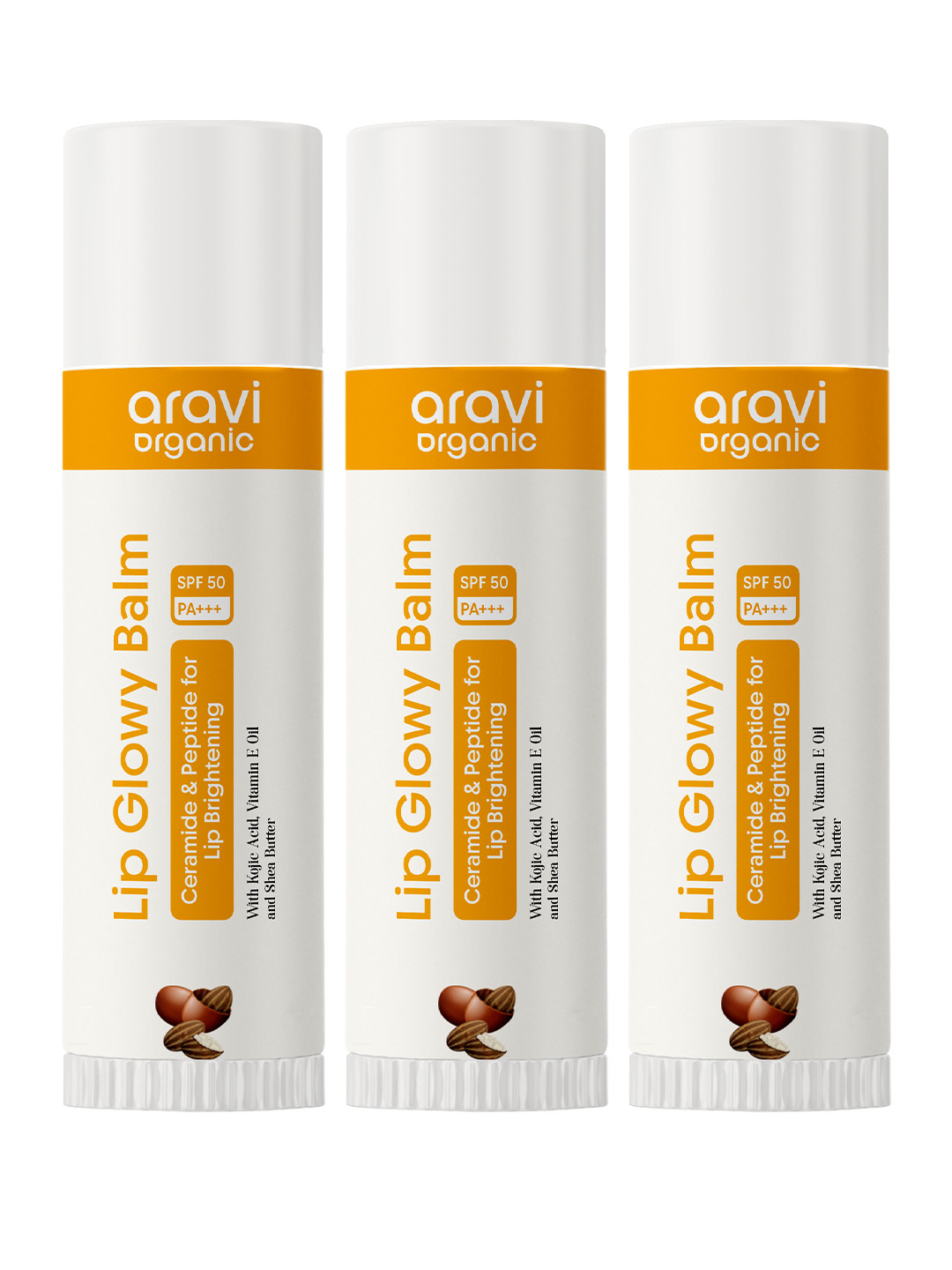 Aravi Organic Set Of 3 Lip Glowy Balm With SPF 50- 15 g Each