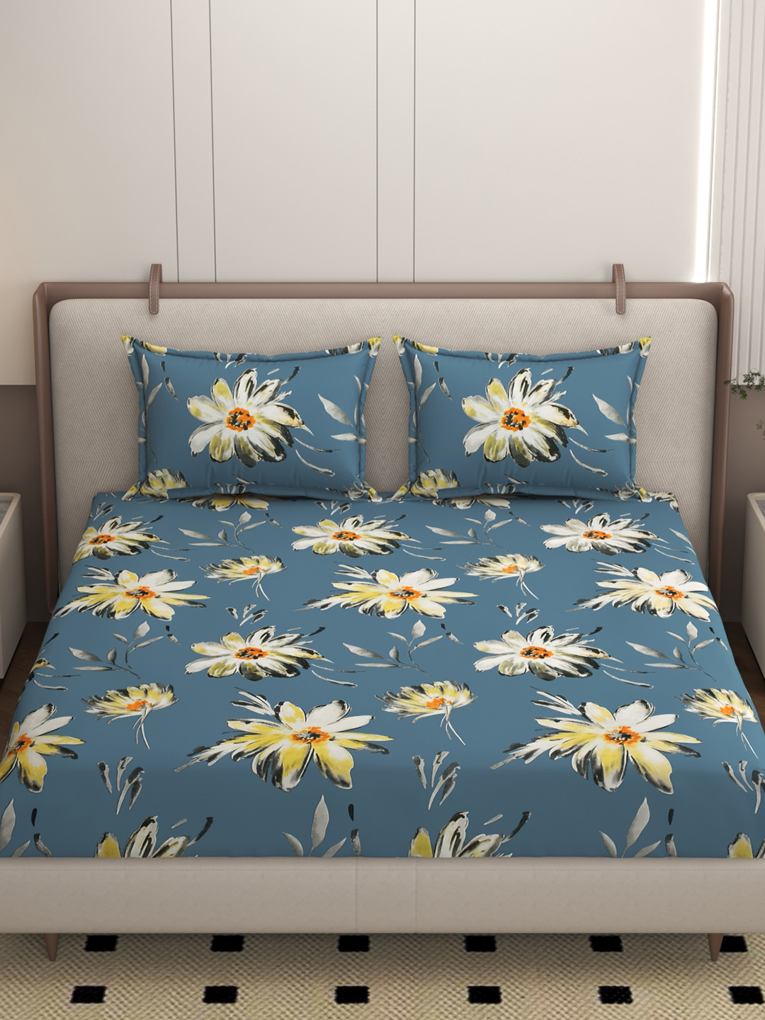 Homio  Claudia Blue 250 TC Fitted King Bedsheet Set 1.9m x 1.8m