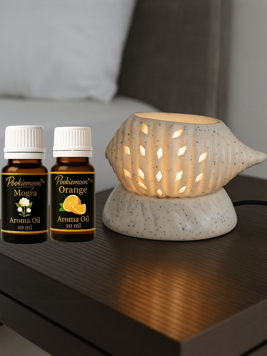 Pookiemoon Ceramic Shank Electric Aroma Diffuser with Mogra and Orange 10ml Each