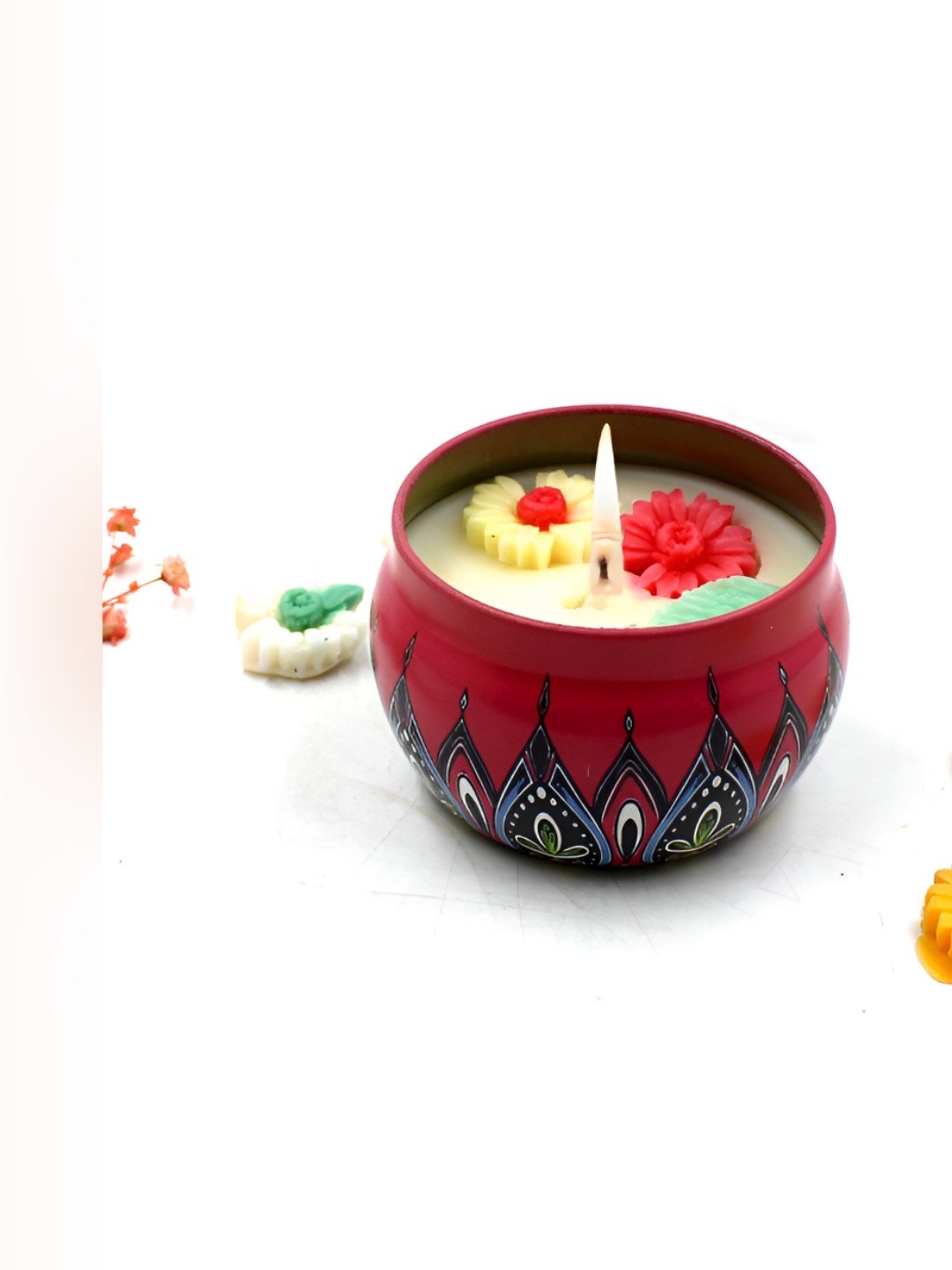 RANDOM Red & Blue Mandala Jar With Jasmine Fragrant Soy Wax