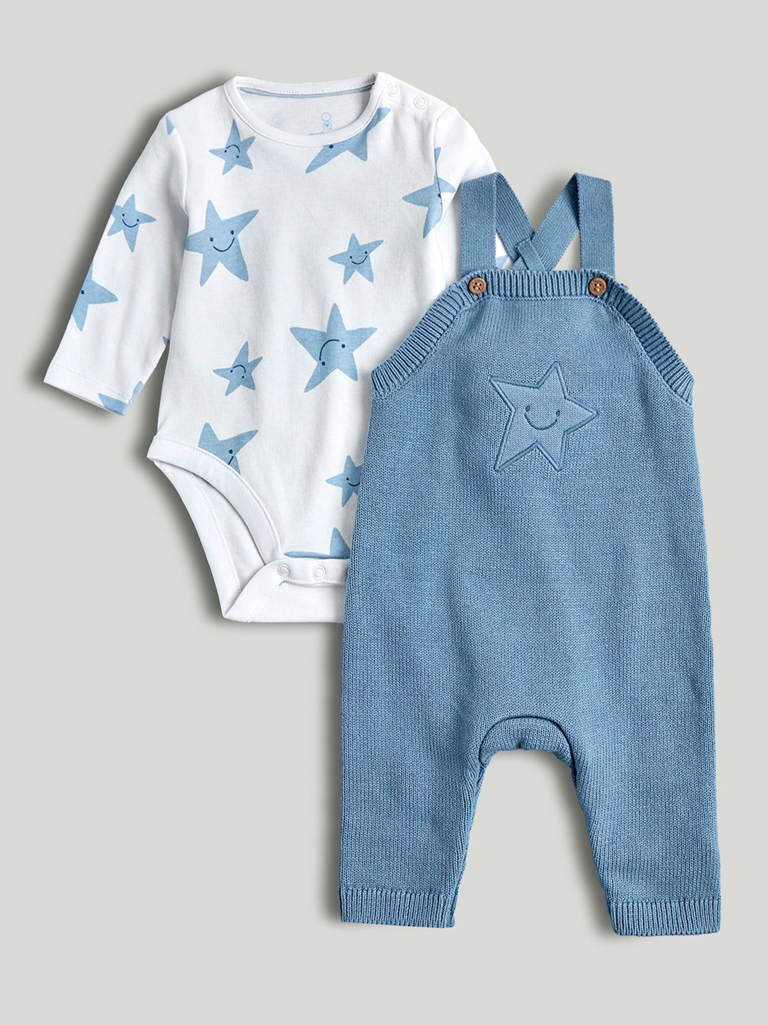mothercare Boys Pack Of 2 Printed Pure Cotton Dungarees With Body Suits