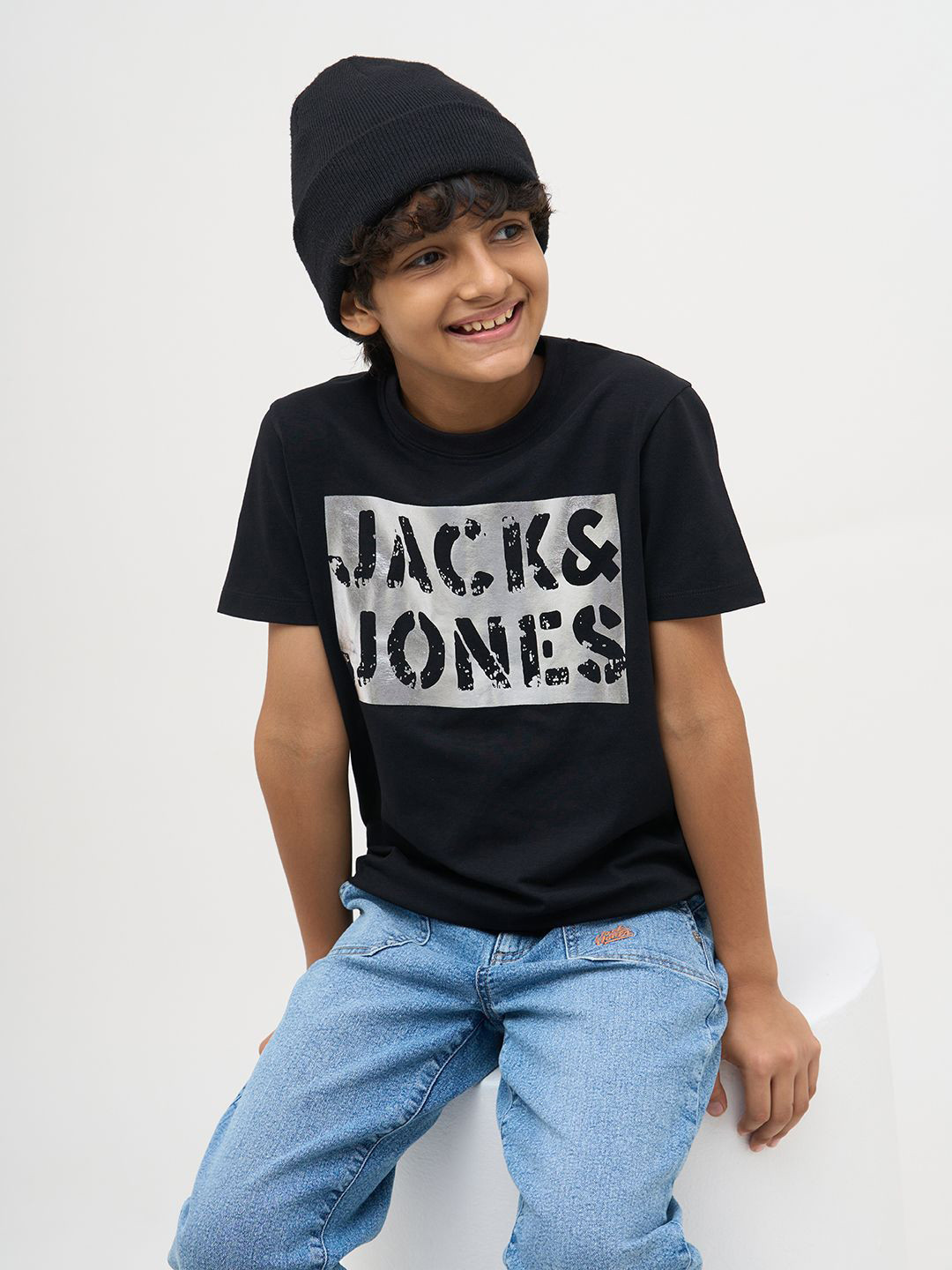 Jack & Jones Junior Jjjr Foiler Boys Typography Printed Pure Cotton Tshirt