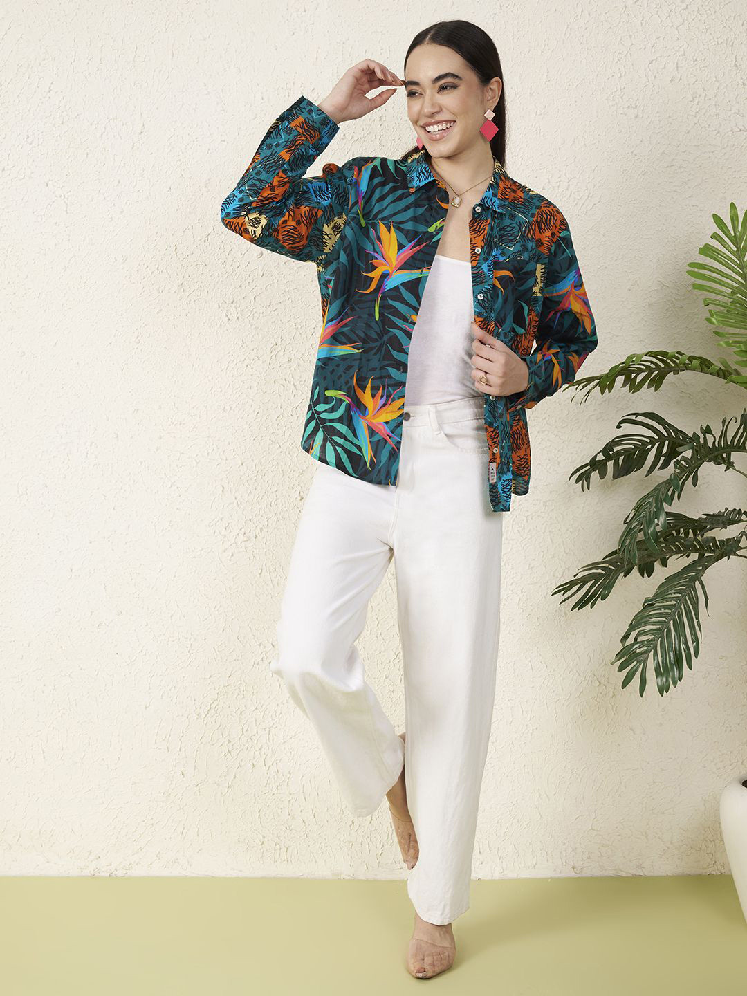 VALBONE Original Tropical Printed Spread Collar Cotton Shirt