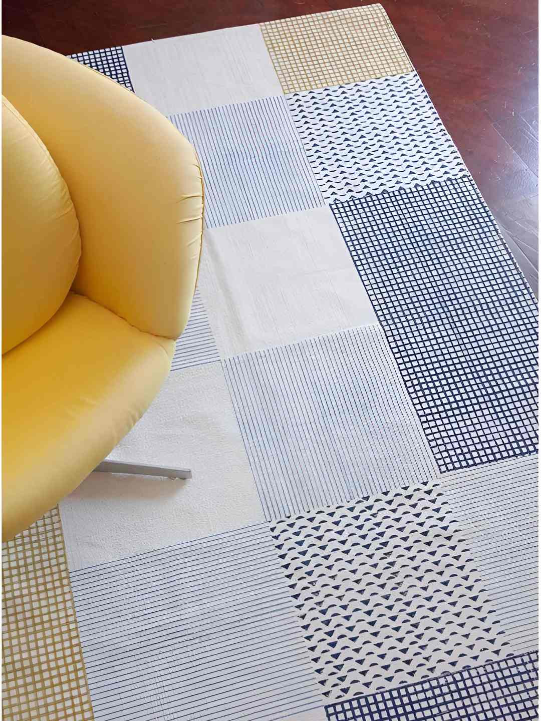 FREEDOM TREE Blue & Yellow Printed Pure Cotton Rug