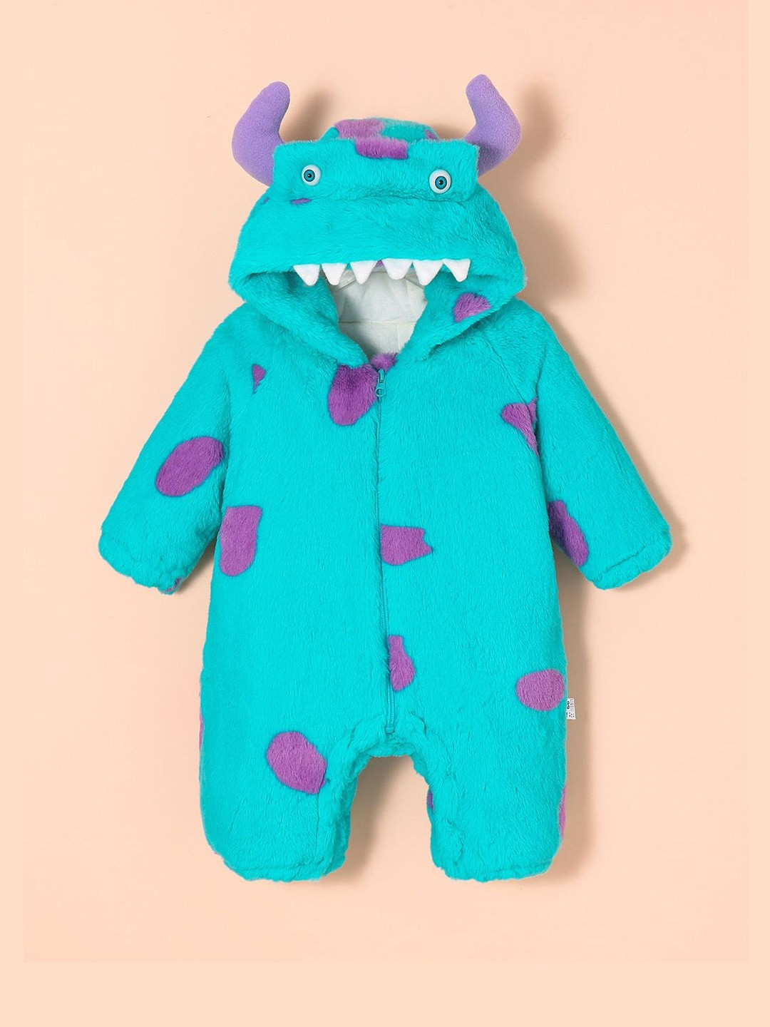 Hopscotch Kids Blue Polyester Monster Face Hooded Bodysuit