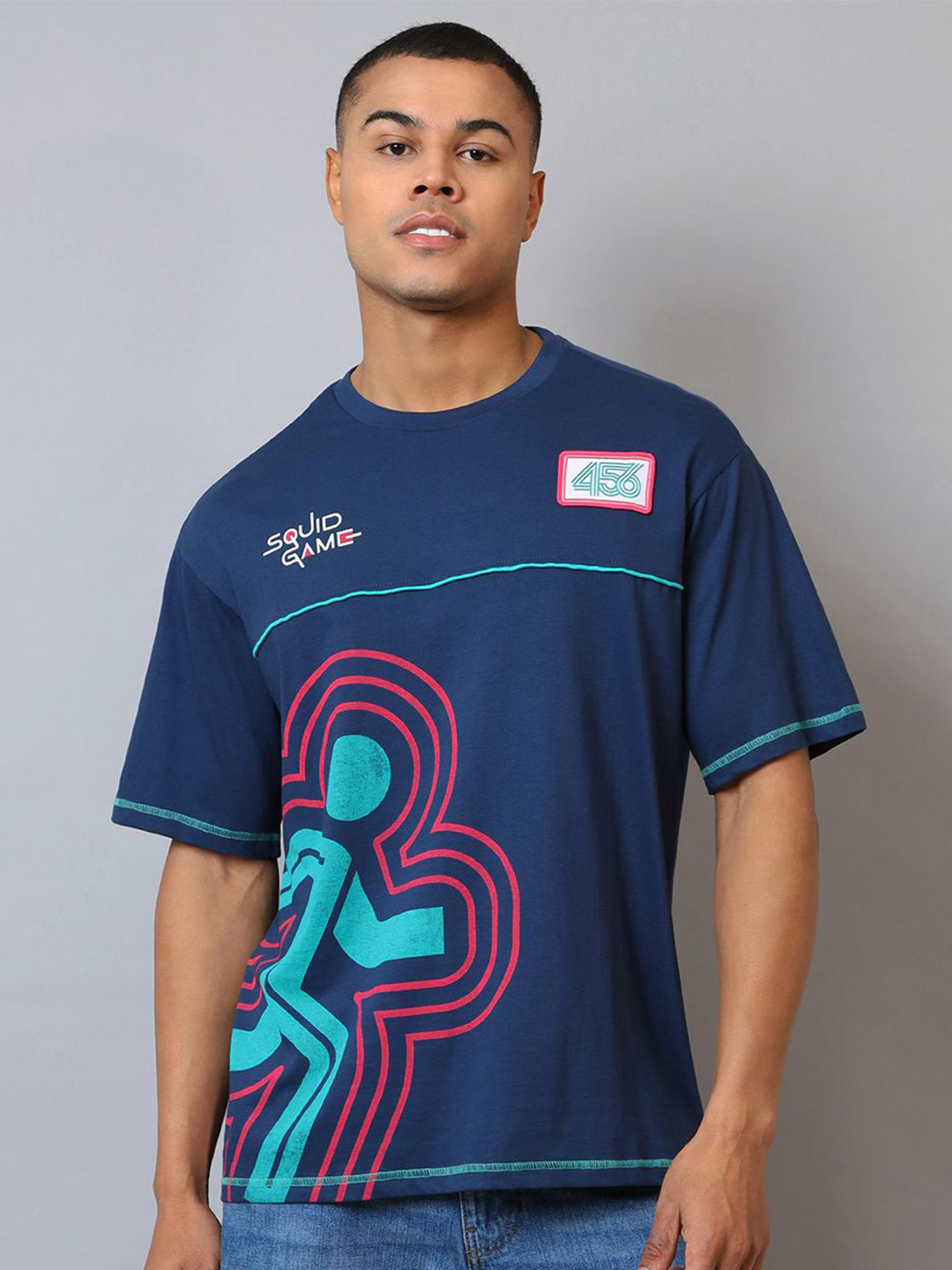 Free Authority Men Squid Game Graphic Printed Round Neck Cotton Oversized T-shirt