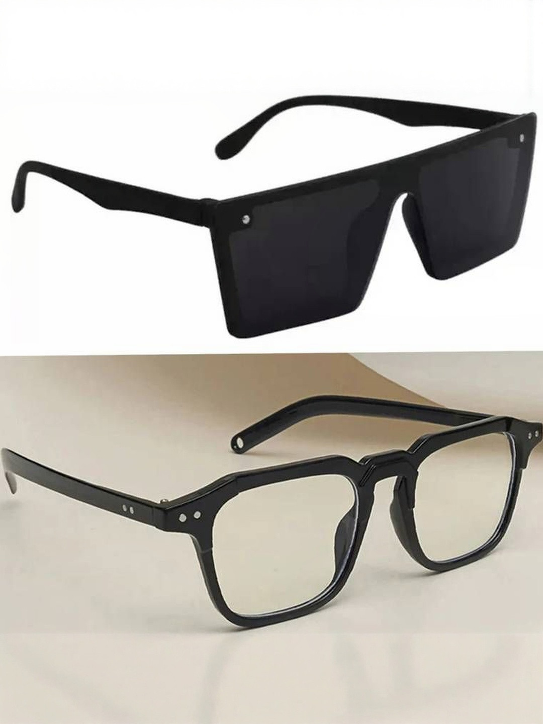 Arzonai Unisex Pack Of 2 Black Rectangle Sunglasses with UV Protected Lens