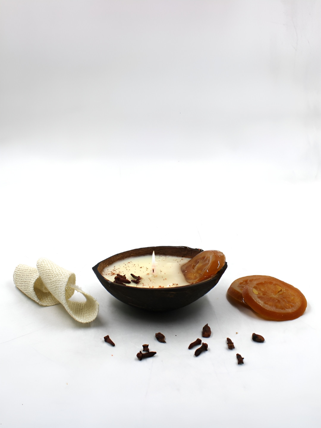 RANDOM Brown & White Coconut Shell with Citrus Orange Fragrant Soy Wax Candle