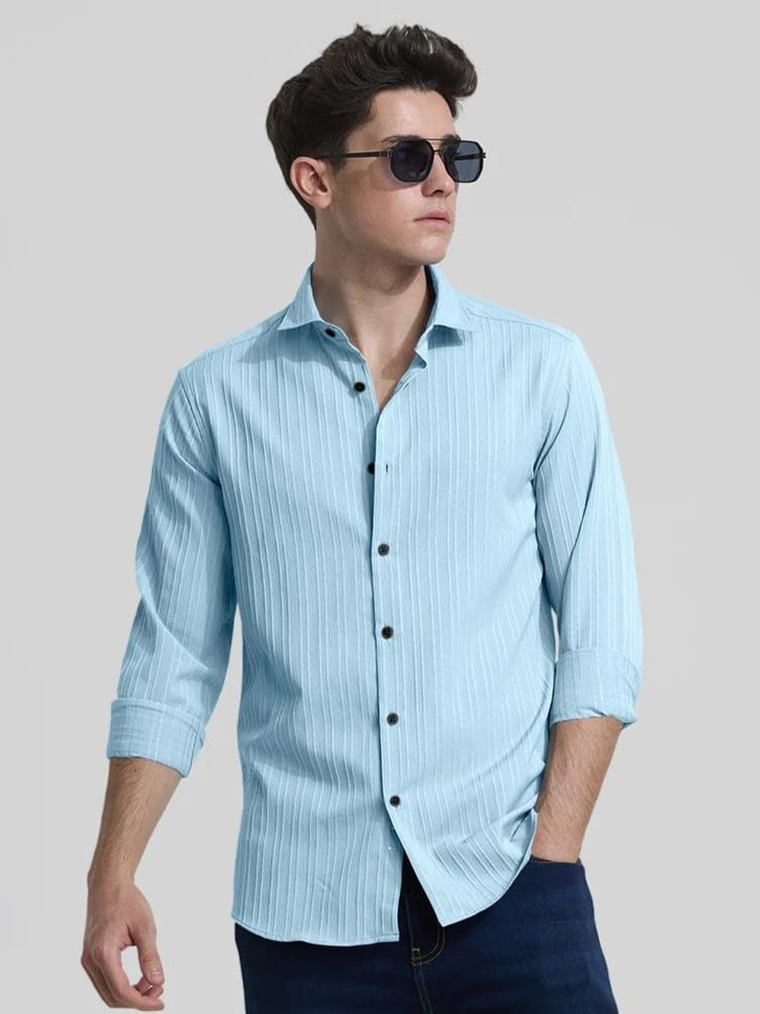 OQUENT Popcorn Standard Textured Spread Collar Shirt