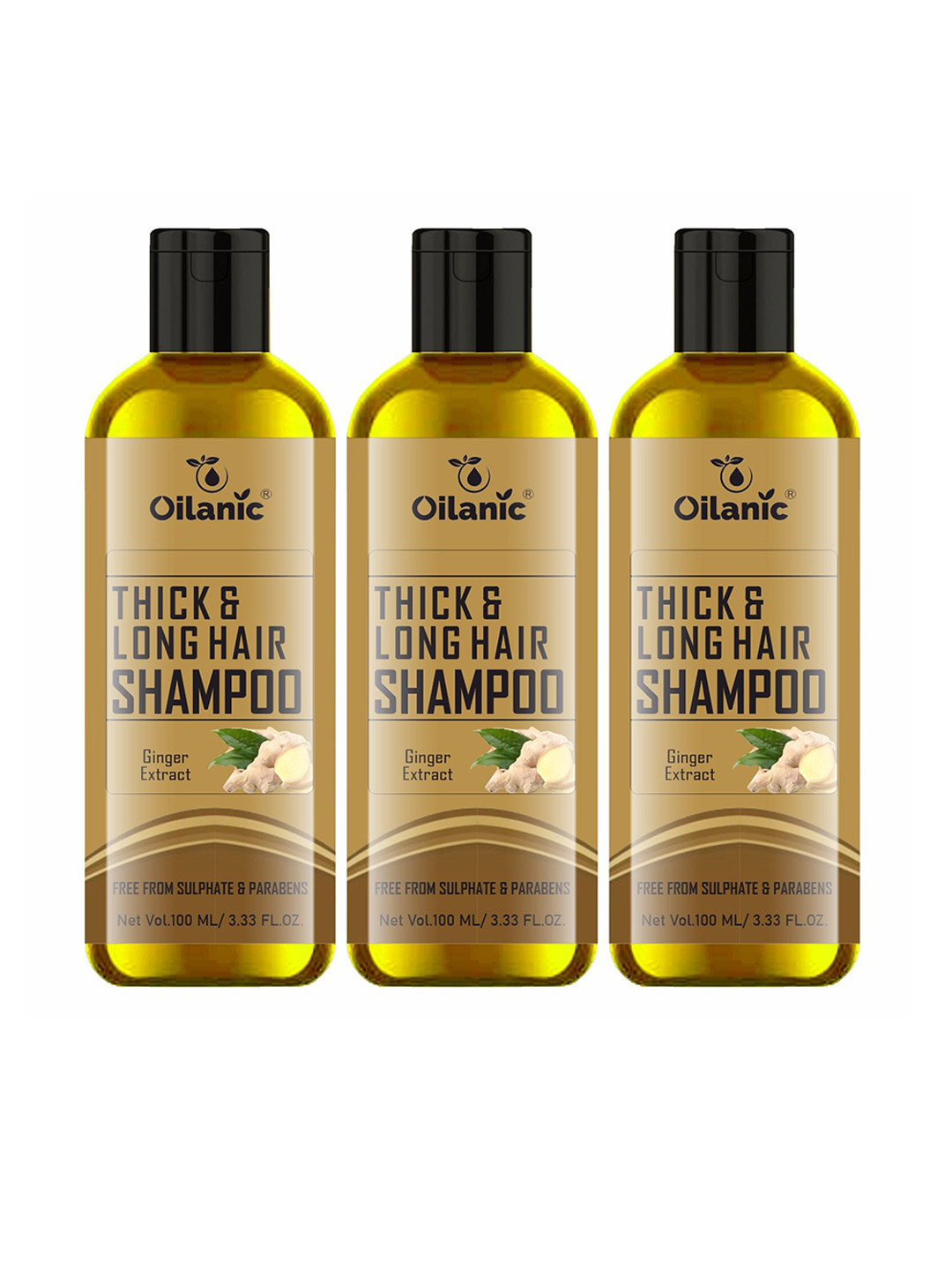 Oilanic Set Of 3 Thick & Long Hair Shampoo With Ginger Extract- 100 ml Each