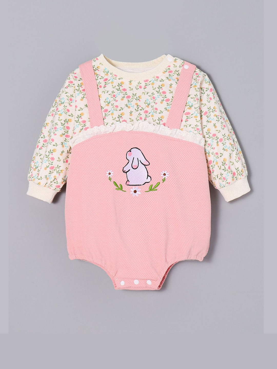 Hopscotch Girls Flower Bunny Embroidered Bodysuit