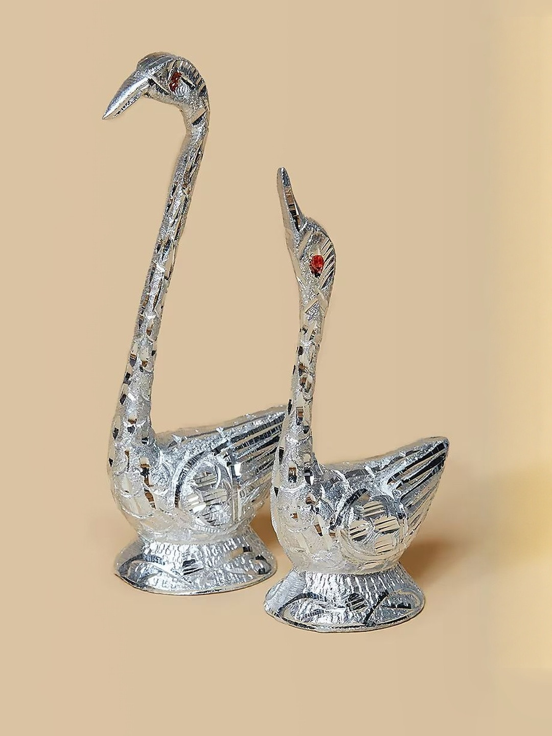 HOME DECOR BY ADITI Unisex  Swan Couple Silver-Toned Curio Showpiece
