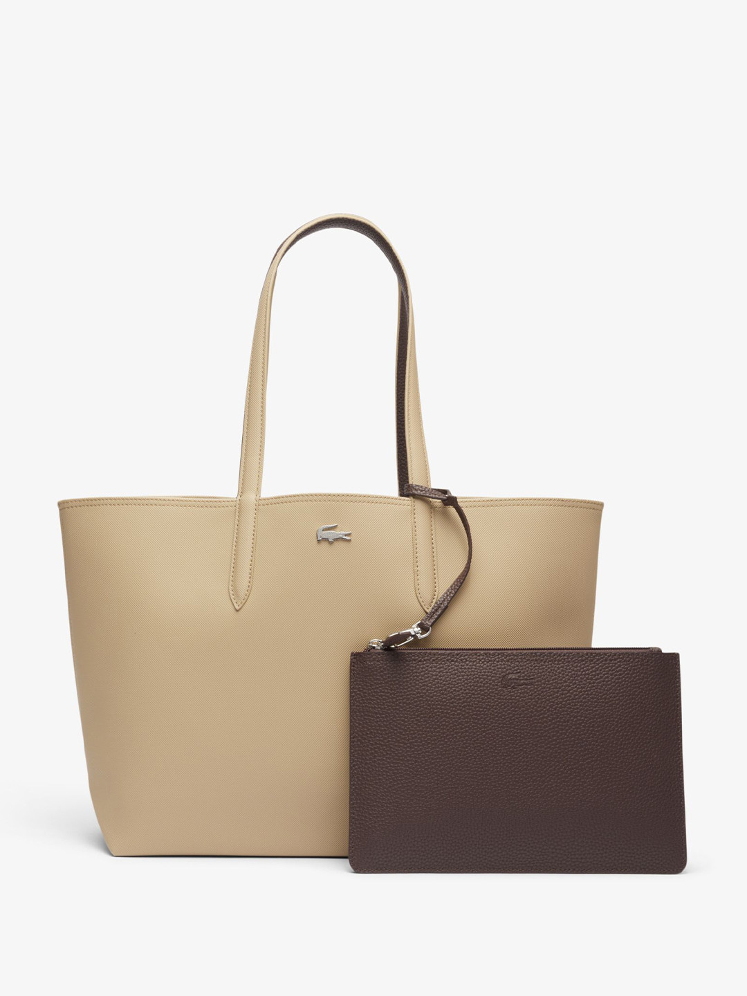 Lacoste Women Solid Shopper Tote Bag With Pouch