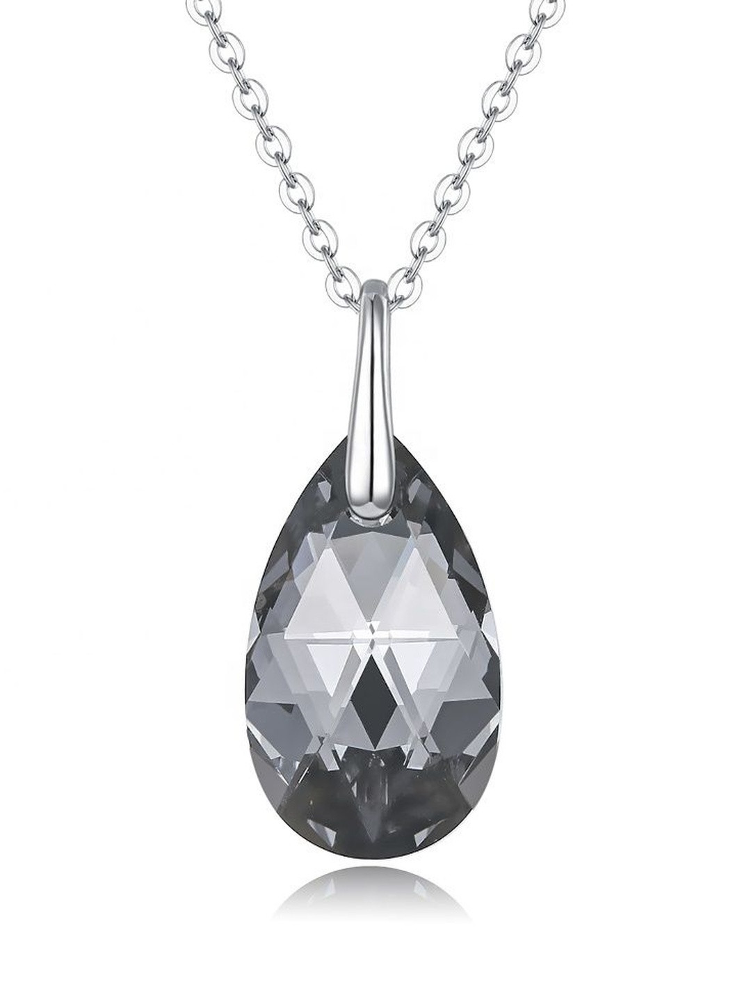 MYSTICFLAVIA Sterling Silver Rhodium Plated Crystals Studded Teardrop Shaped Pendant