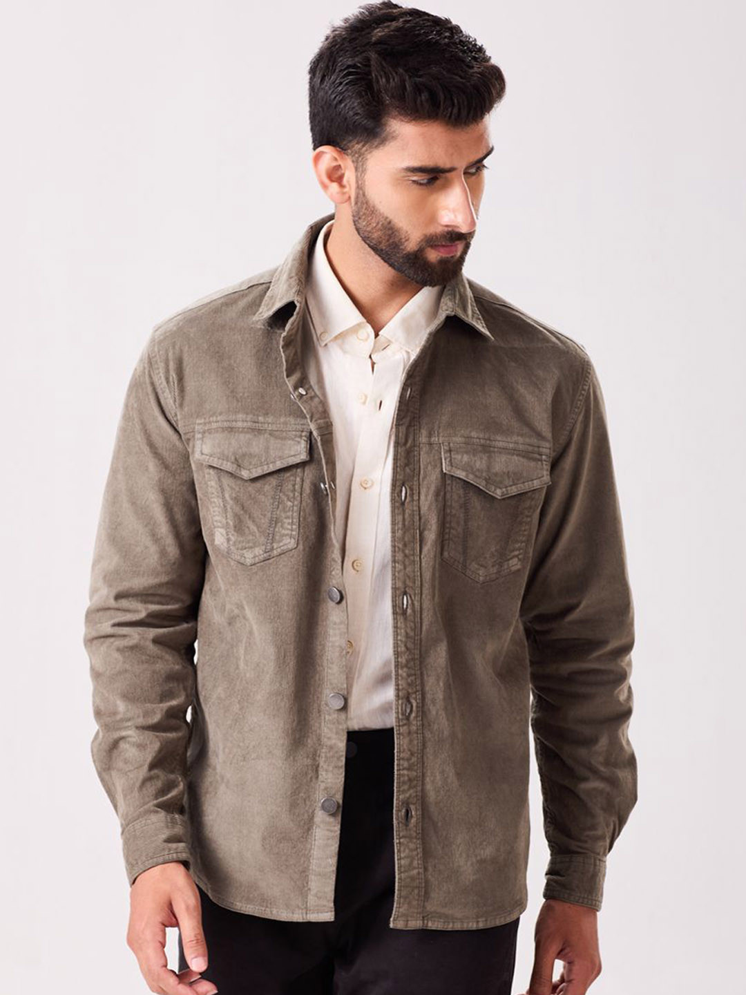 MH&Y Men Corduroy Solid Tailored Jacket