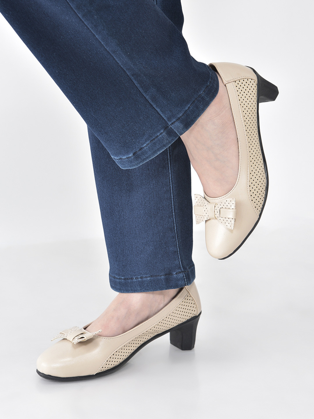 FAUSTO Elegant Classic Bow Buckle Block Heels