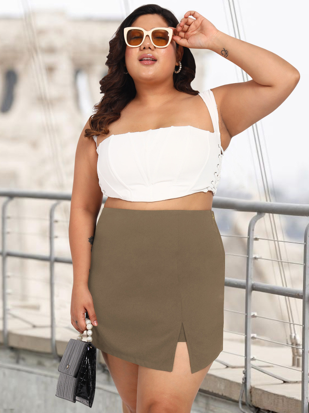 wild U Plus Size Straight Mini Skort With Side Slit