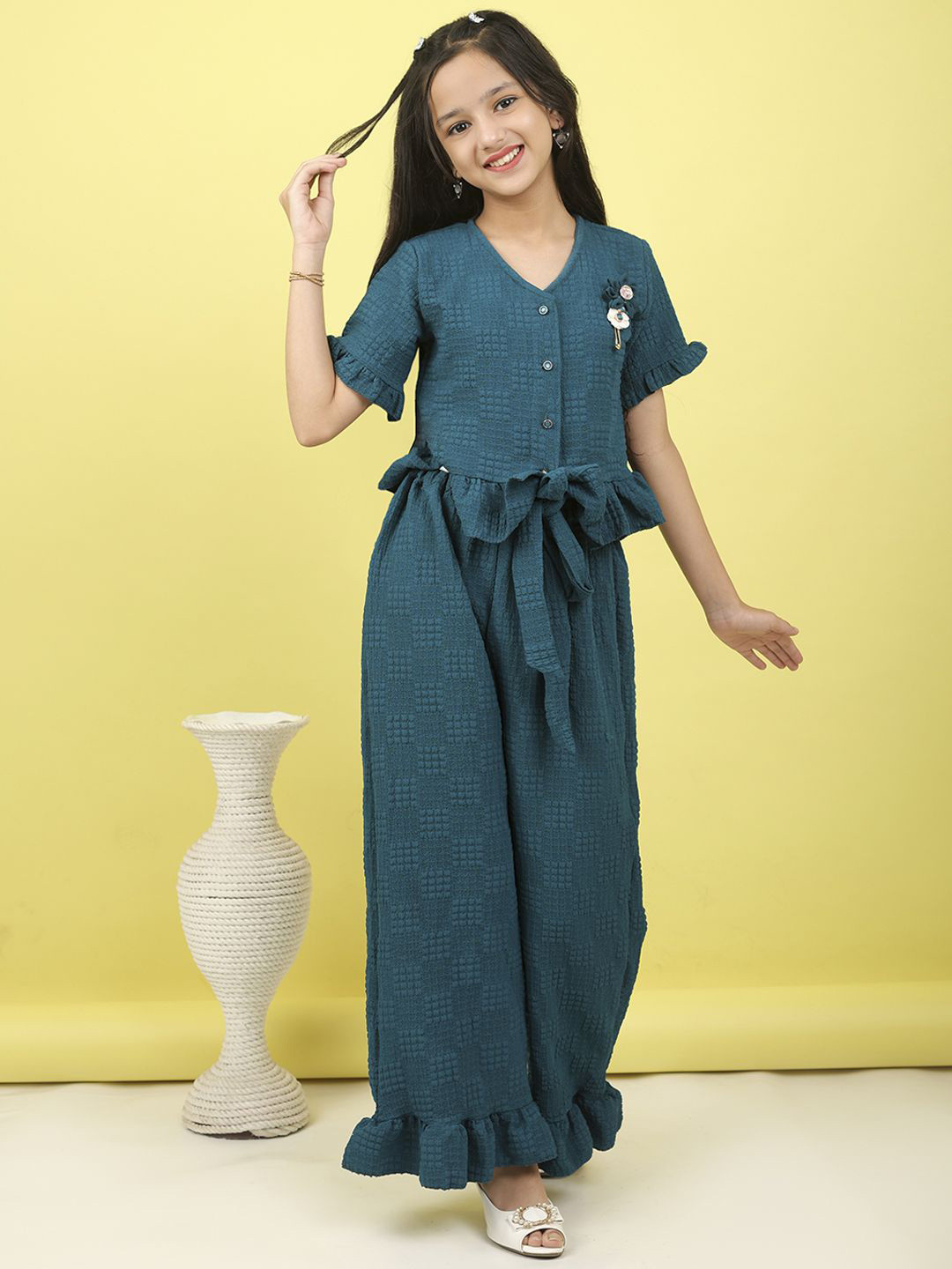 BAESD Girls Top & Palazzo with Belt & Ruffle Hem Co-Ords