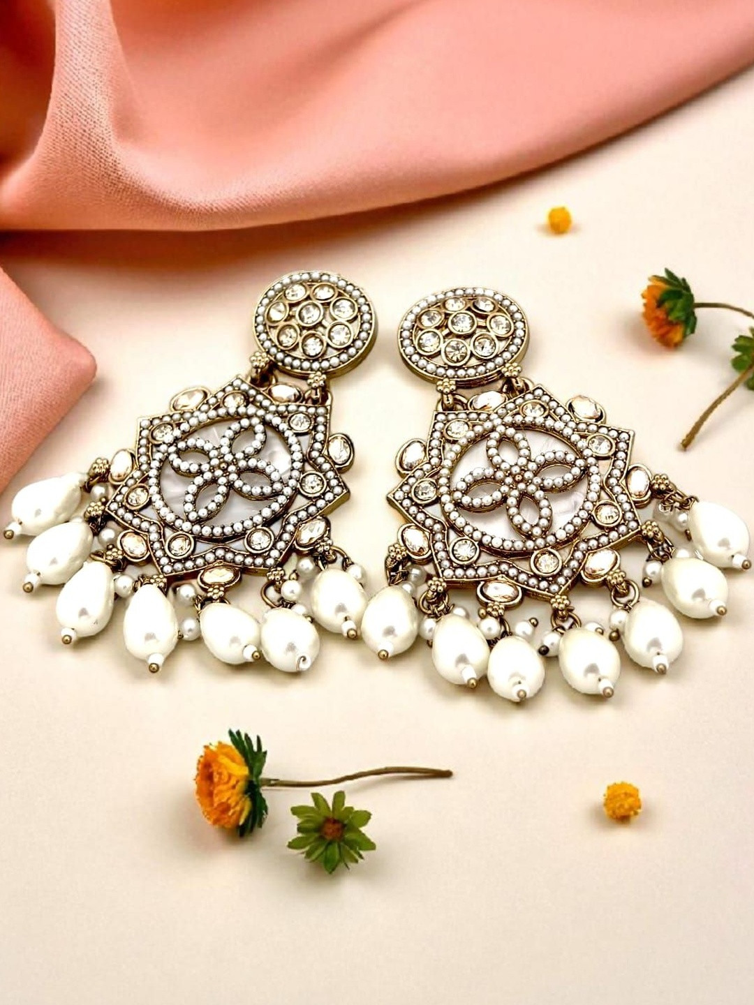 BFC - BUY FOR CHANGE Gold-Plated & White Alloy Artificial Beads Earrings