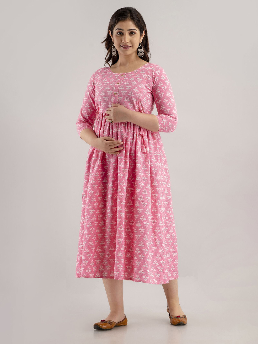 MAGHMA Women Ethnic Motifs Printed Maternity Fit & Flare Midi Dress