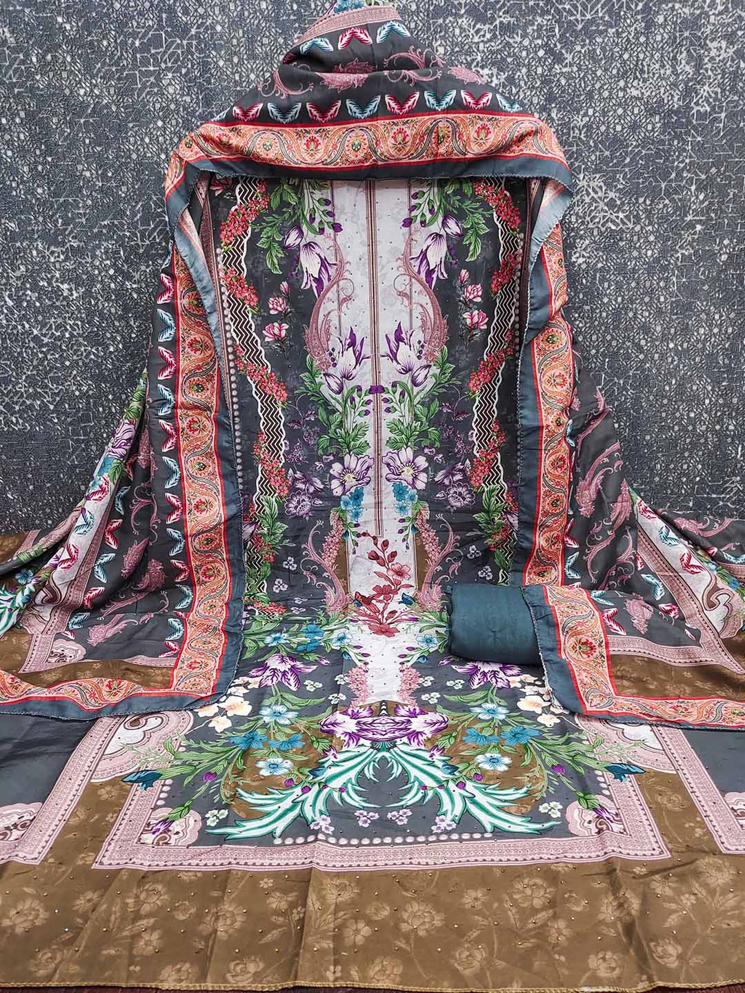 Maroosh Printed Siroski Work Unstitched Dress Material