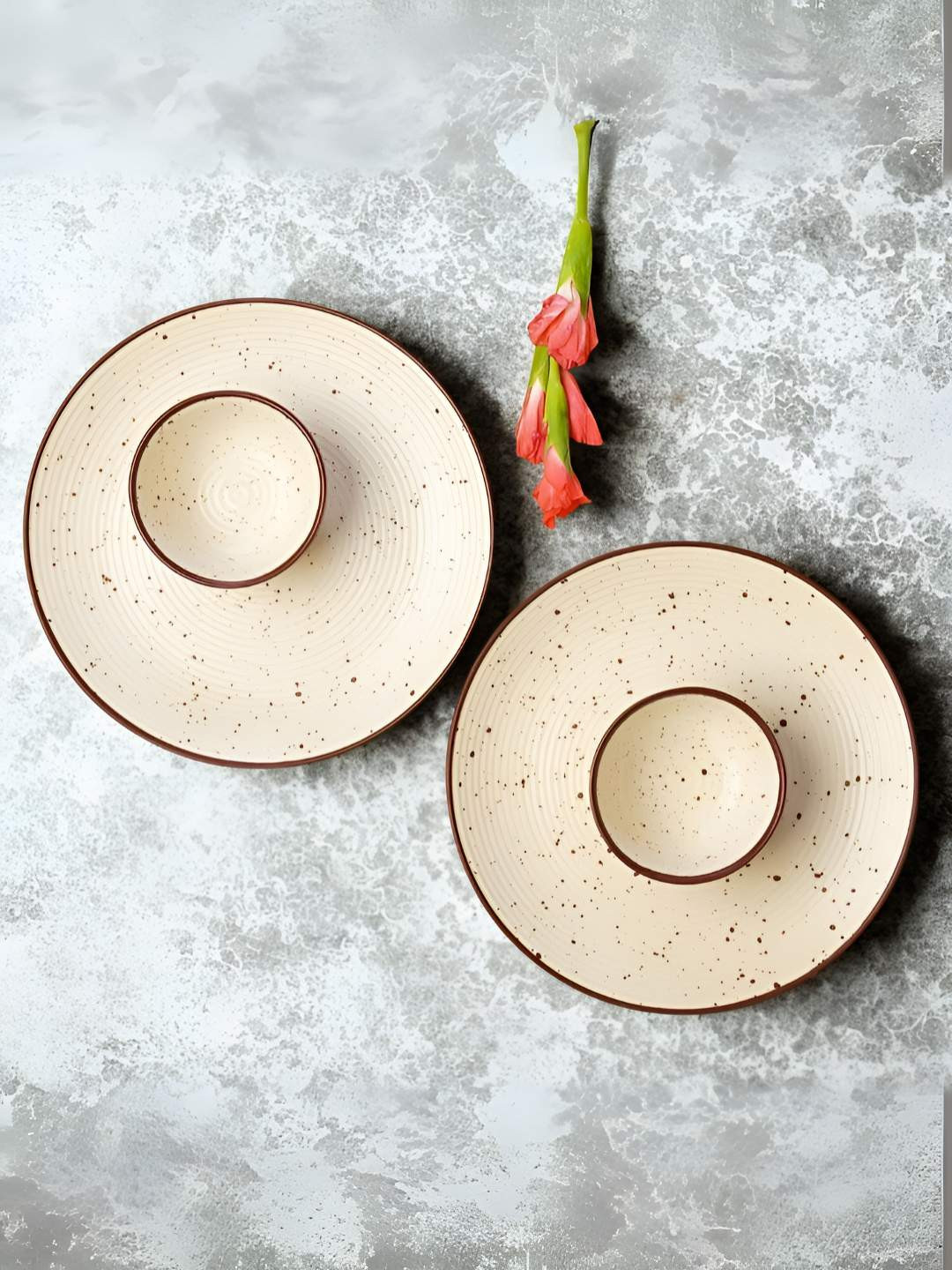 yourowndcor Off White & Brown 4 Pieces Ceramic Dinner Set