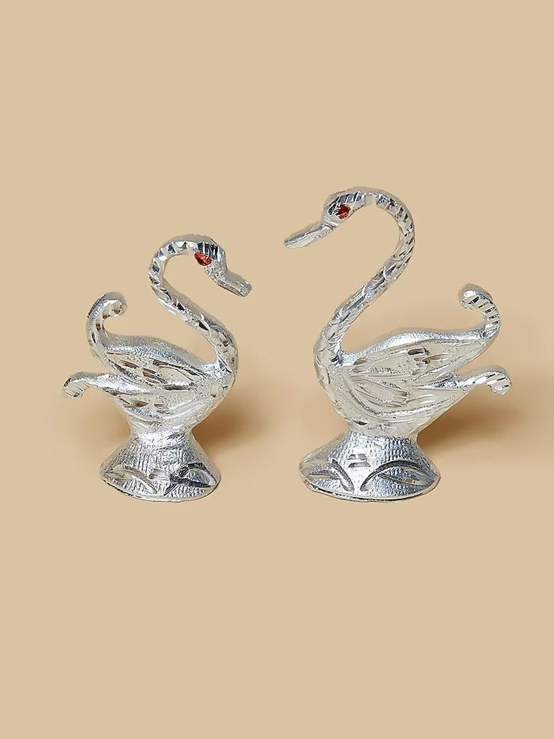 HOME DECOR BY ADITI Pack Of 2 Silver Toned Metal Duck Showpieces